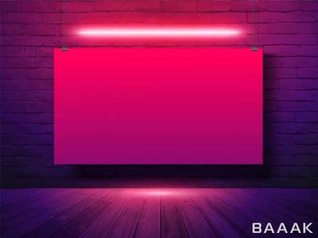 موکاپ-خاص-و-خلاقانه-Vector-mockup-poster-banner-hanging-with-brick-wall-background-neon-light_462684760