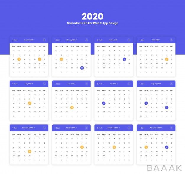 قالب-تقویم-سال-2020-میلادی-برای-رابط-کاربری-اپلیکیشن-موبایل_340675002
