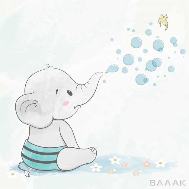 تصویر-بچه-فیل-همراه-با-حباب‌های-آب_146172241