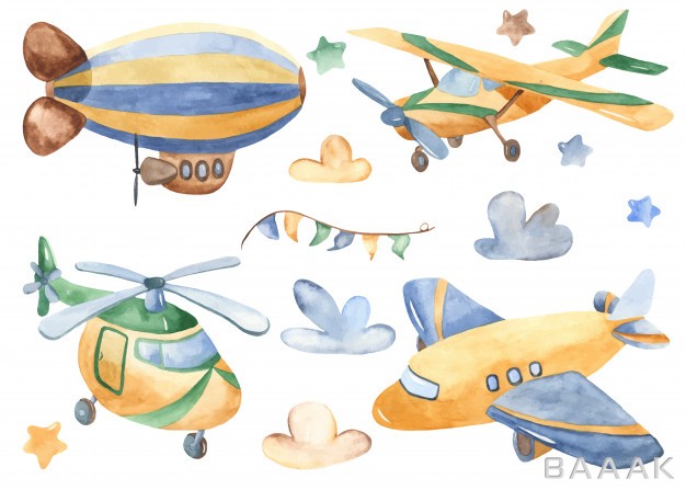 مجموعه-تصاویر-کارتونی-هواپیما،-هلی-کوپتر-و-بالن-با-طرح-آبرنگ_922517296