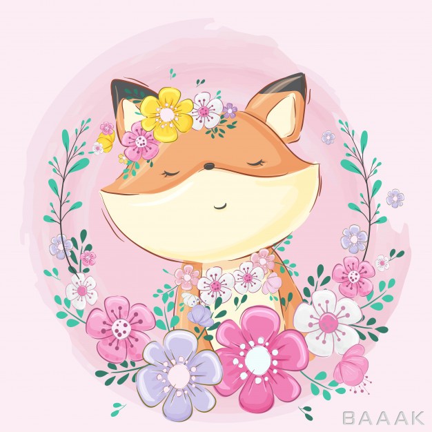 بچه-روباه-جذاب-با-گل‌های-زیبا_244018949