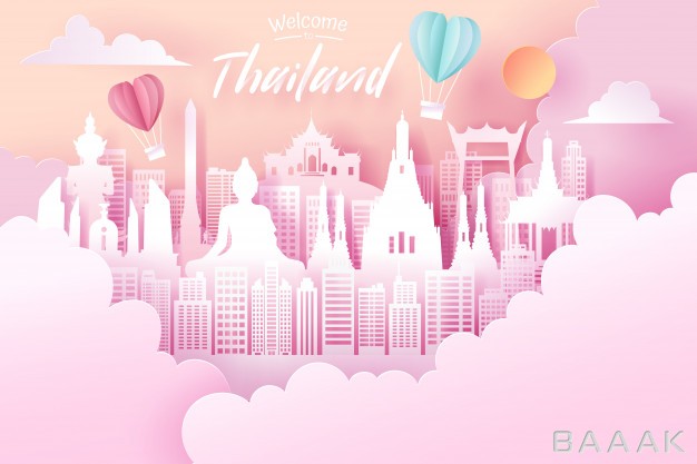 تصویر-پس-زمینه-صورتی-رنگ-با-استایل-کاغذهای-بریده-شده-و-مکان‌های-دیدنی-تایلند_796154027