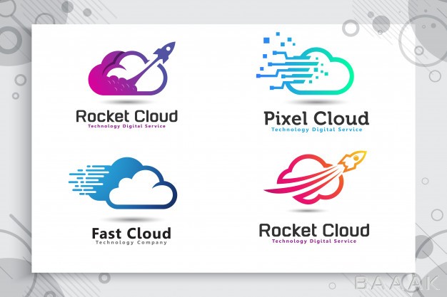 لوگو-فوق-العاده-Set-collection-rocket-cloud-logo-with-colorful-simple-style