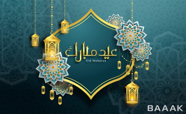 پس-زمینه-خاص-و-مدرن-Eid-mubarak-calligraphy-with-moon-turquoise-background_644001045