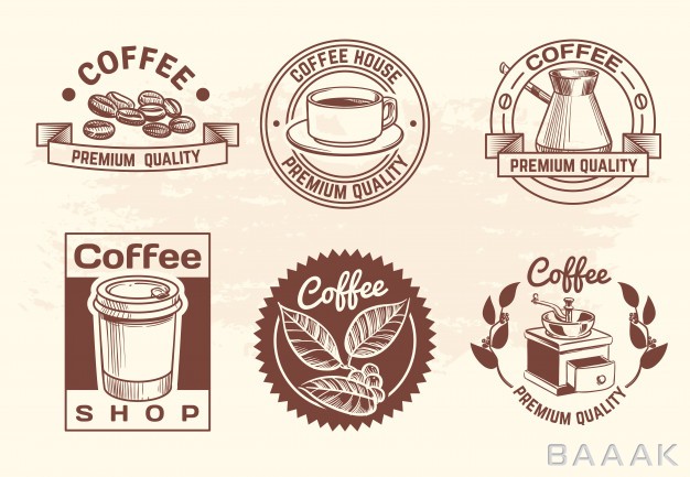 لوگو-زیبا-و-جذاب-Vintage-hand-drawn-hot-drinks-coffee-logo-set-with-mug-beans_249448568