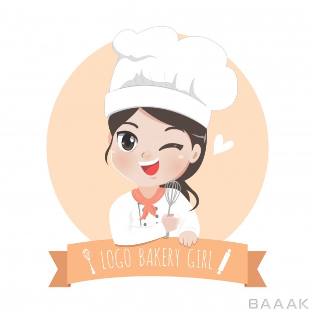 لوگو-خلاقانه-Little-bakery-girl-chef-s-logo-is-happy-tasty-sweet-smile
