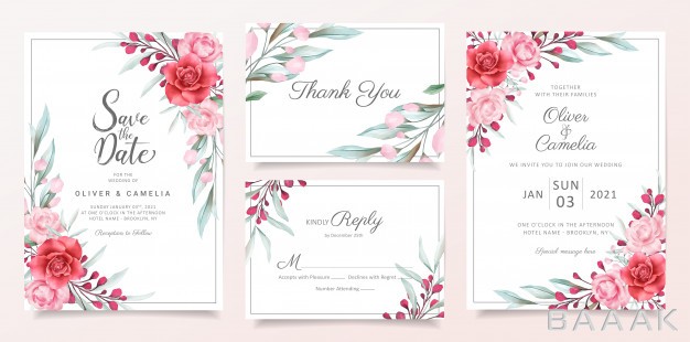 کارت-دعوت-زیبا-Floral-wedding-invitation-card-template-set-with-watercolor-flowers-border-decoration_176894105