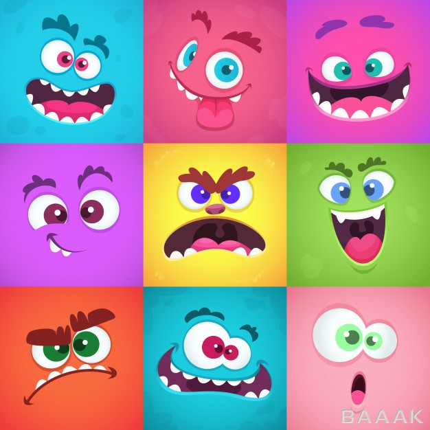 آیکون-مدرن-و-جذاب-Monsters-emotions-scary-faces-masks-with-mouth-eyes-aliens-monsters-emoticon-set_790697252