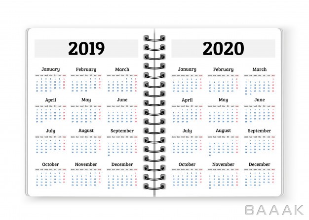 پس-زمینه-زیبا-و-جذاب-Open-notebook-paper-with-calendars-2019-2020-years-background_129269955