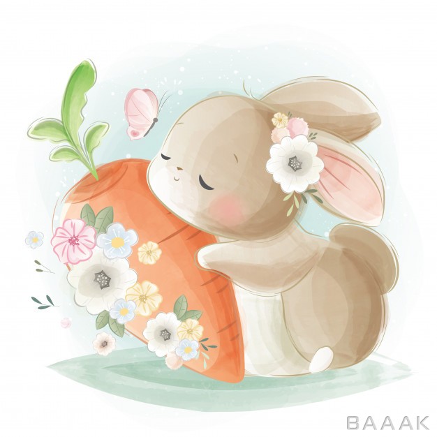 خرگوش-زیبا-و-بامزه-با-رنگ-آبرنگ_837465775