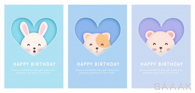 کارت-زیبای-تبریک-تولد-کودک-طرح-خرگوش-و-خرس-و-گربه_590559312