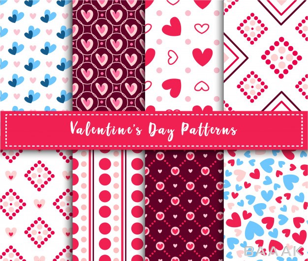 پترن-خاص-و-خلاقانه-Valentine-day-abstract-seamless-pattern-set-cartoon-pink-blue-hearts-white-stripes-geometric-shapes_620721516