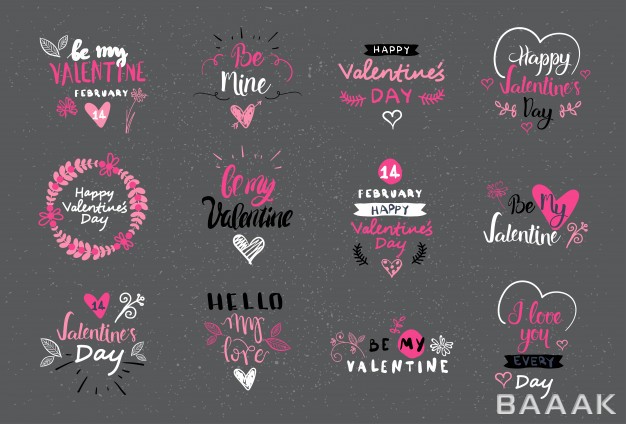 لوگو-جذاب-و-مدرن-Valentine-day-lettering-design-set-hand-drawn-logos-labels-stickers-collection_427873967