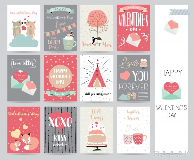 بنر-زیبا-Valentine-s-day-collection-banners-placards-with-cake-letter-ribbon-bear-heart-fox_476682271