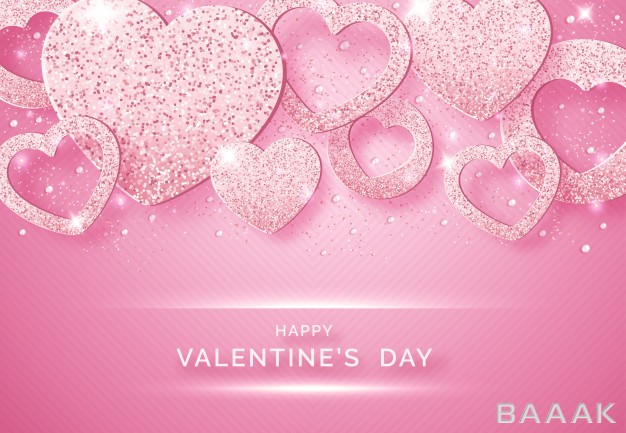 پس-زمینه-خلاقانه-Valentines-day-horizontal-background-with-shining-pink-hearts-balls-confetti_523086021