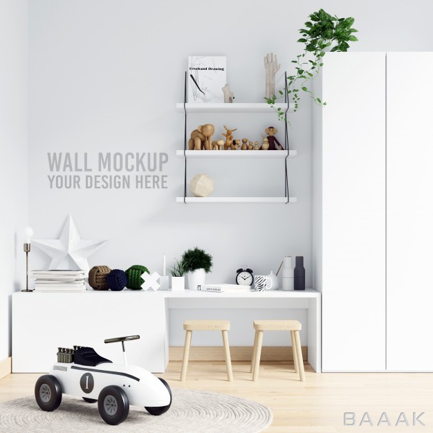 موکاپ-خاص-و-خلاقانه-Wall-mockup-interior-kids-playroom-with-decorations_495776803