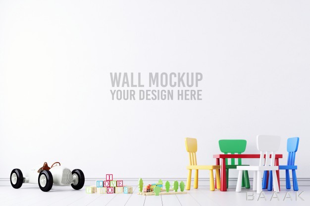 موکاپ-فوق-العاده-Wall-mockup-interior-kids-playroom-with-decorations_479140914