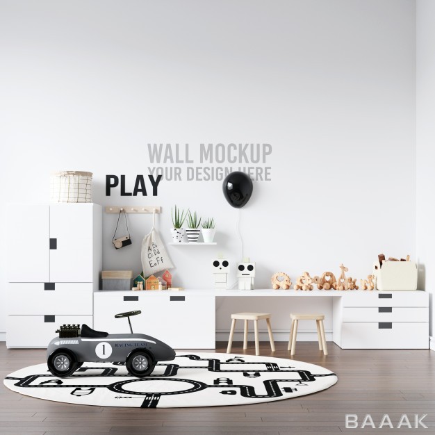 موکاپ-پرکاربرد-Wall-mockup-interior-kids-playroom-with-decorations_637064136