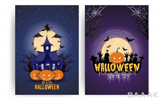 پوستر-زیبا-Halloween-pumpkins-moonlight-poster-set_437130458