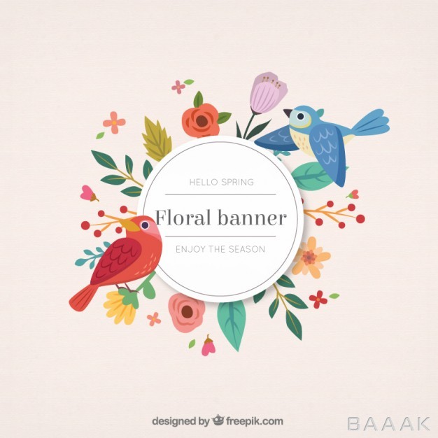 بنر-خاص-و-مدرن-Hand-drawn-cute-birds-with-floral-banner_203919080