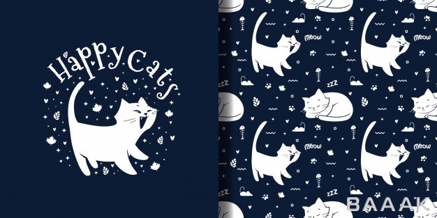 پترن-خاص-و-خلاقانه-Hand-drawn-cute-happy-cat-seamless-pattern_841625204