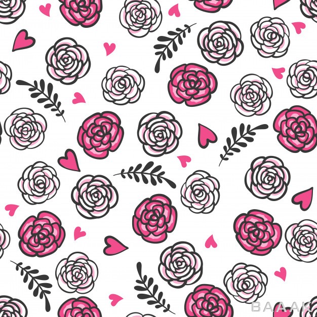 پترن-مدرن-Hand-drawn-seamless-pattern-with-roses-hearts_606143550