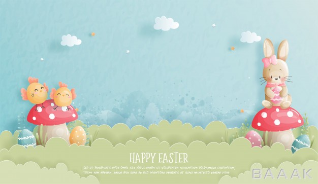 بنر-خاص-Happy-easter-banner-with-cute-bunny-ester-eggs-paper-cut-style-illustration_411604383