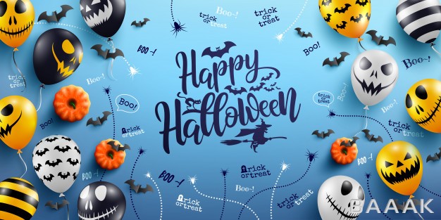 پس-زمینه-جذاب-و-مدرن-Happy-halloween-lettering-blue-background-with-halloween-ghost-balloons_999792144