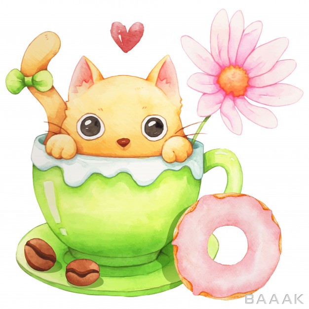 گربه-دونات-و-فنجان-قهوه-سبک-آبرنگ_503498930