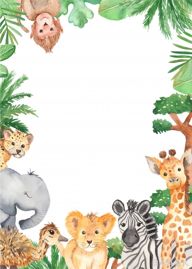 قاب-خلاقانه-Watercolor-frame-cute-cartoon-animals-africa_936114369