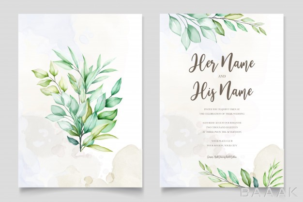 کارت-دعوت-زیبا-Watercolor-wedding-invitation-card-green-leaves_405213058