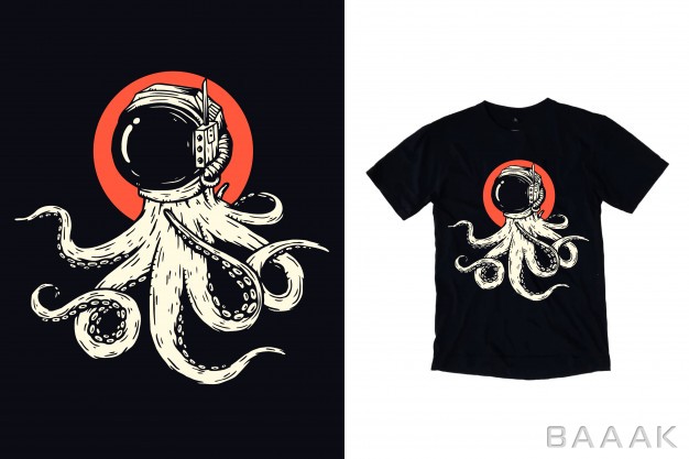 طرح-تیشرت-زیبا-و-خاص-Octopus-with-astronaut-helmet-illustration-t-shirt-design_779063927