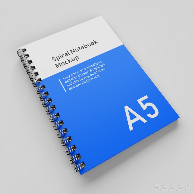 موکاپ-زیبا-Ready-use-one-company-hard-cover-spiral-binder-a5-notebook-mock-up-design-template-top-right-perspective-view_328373474