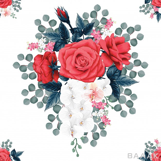 پس-زمینه-زیبا-و-خاص-Seamless-pattern-botanical-beautiful-red-rose-orchid-flowers-isolated-white-background_519597196