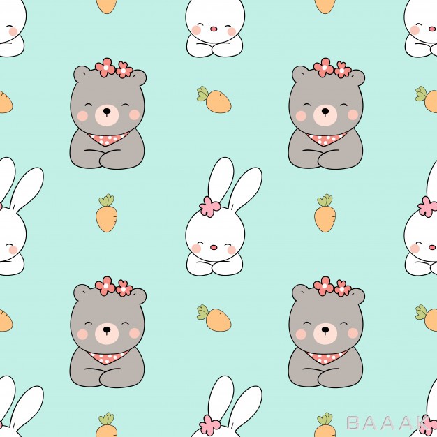 پترن-جذاب-و-مدرن-Seamless-pattern-rabbit-bear-green-pastel_717019719