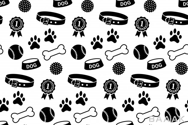 پترن-خاص-و-مدرن-Seamless-pattern-with-dog-s-stuff-collar-bowl-balls-bones-paw-prints-reward_669067290