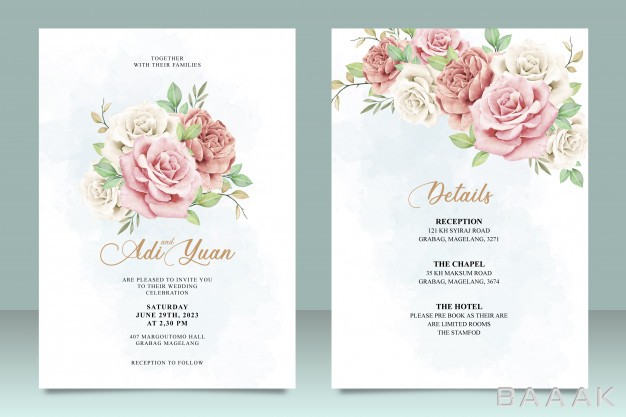 کارت-ویزیت-مدرن-Beautiful-wedding-card-template-with-flowers-leaves-design_241771002