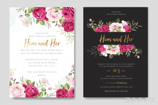 کارت-دعوت-پرکاربرد-Beautiful-wedding-invitation-card-with-floral-leaves-wreath_391500724