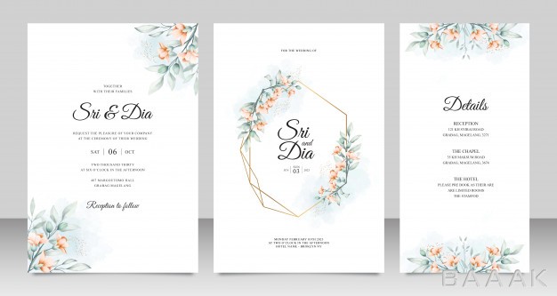 کارت-دعوت-خاص-و-خلاقانه-Wedding-invitation-card-set-template-with-flowers-leaves-watercolor_679237171