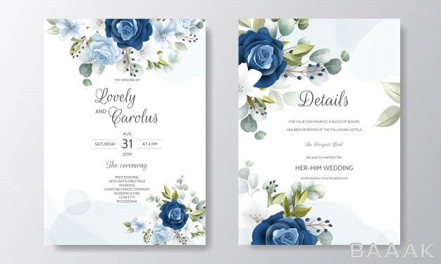 کارت-دعوت-مدرن-و-جذاب-Wedding-invitation-card-template-set-with-beautiful-floral-leaves_194897453