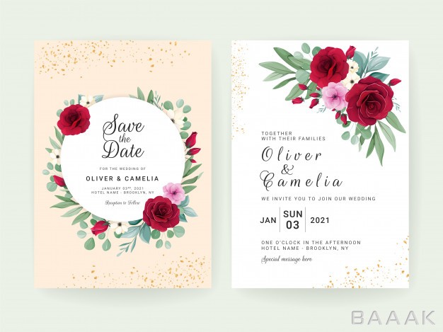 کارت-ویزیت-پرکاربرد-Wedding-invitation-card-template-set-with-floral-frame-border_518085370
