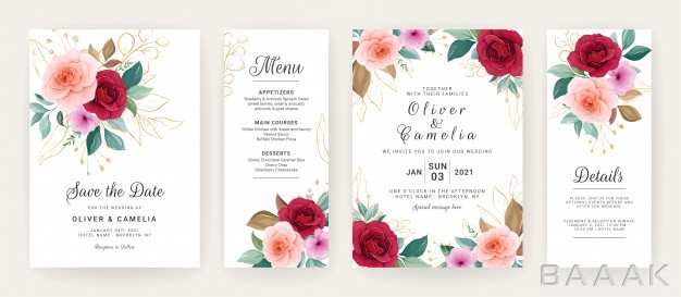 کارت-دعوت-خاص-و-خلاقانه-Wedding-invitation-card-template-set-with-roses-anemone-flowers-leaves_896115965