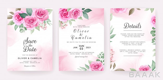 کارت-دعوت-پرکاربرد-Wedding-invitation-card-template-set-with-watercolor-floral-arrangements-border_852506196