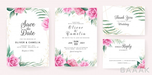 کارت-دعوت-زیبا-و-خاص-Wedding-invitation-card-template-set-with-watercolor-floral-arrangements-border_322752794