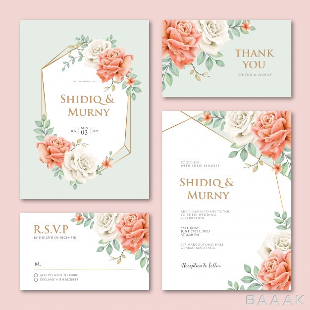 کارت-ویزیت-فوق-العاده-Geometric-wedding-invitation-card-template-with-beautiful-peonies-flowers_702043970