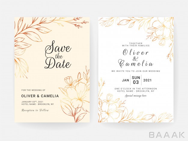 کارت-دعوت-مدرن-و-جذاب-Set-cards-with-line-art-floral-decoration-wedding-invitation-template-design-luxury-gold-flowers-leaves_761224141