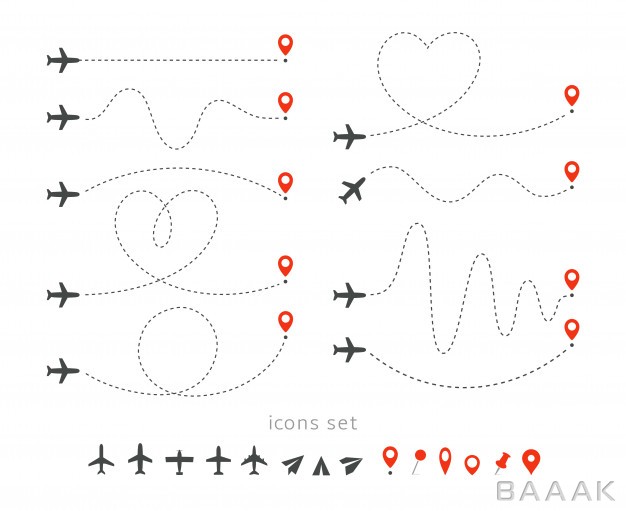 اینفوگرافیک-مدرن-و-خلاقانه-Set-icons-travel-way-by-plane-takeoff-landing-passenger-plane-flight-route-infographic-elements_524514484