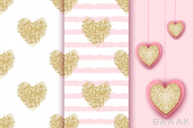 پس-زمینه-خاص-و-مدرن-Set-seamless-patterns-with-golden-glittering-hearts-white-pink-stripe-background-realistic-heart-icons-valentine-s-day-holiday-birthday-baby-shower_198257953