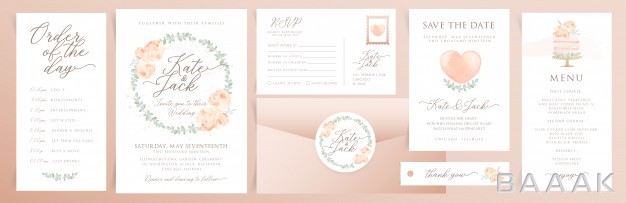 کارت-دعوت-زیبا-و-خاص-Set-wedding-invitation-cards-with-watercolor-elements_883116308