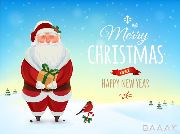 پوستر-مدرن-Christmas-greeting-card-poster-funny-santa-winter-landscape-merry-christmas-happy-new-year_207165900